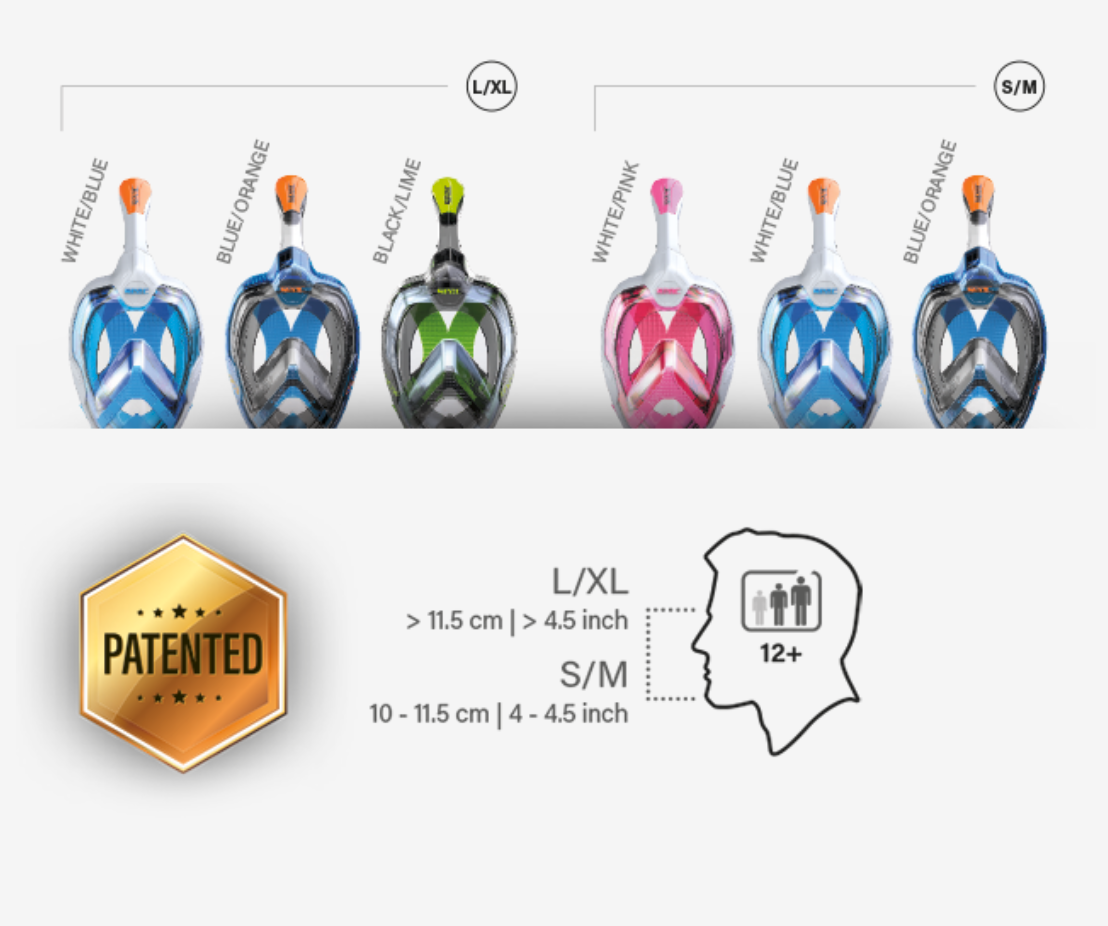 Pilnā snorkelēšanas sejas maska Magica (S/M)