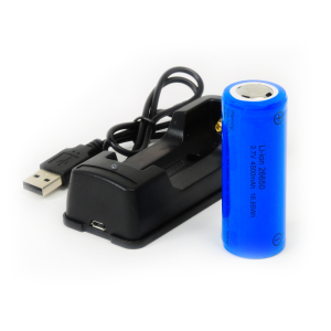 26650 Litija akumulators + lādētājs